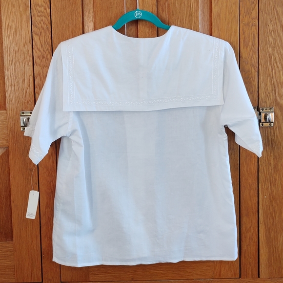 Vintage Karen Scott white embroidered sailor statement collar short sleeve top - Picture 9 of 11